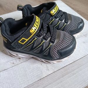 Skechers Black, Gray, And Yellow Sneakers W/blue & Green Lights